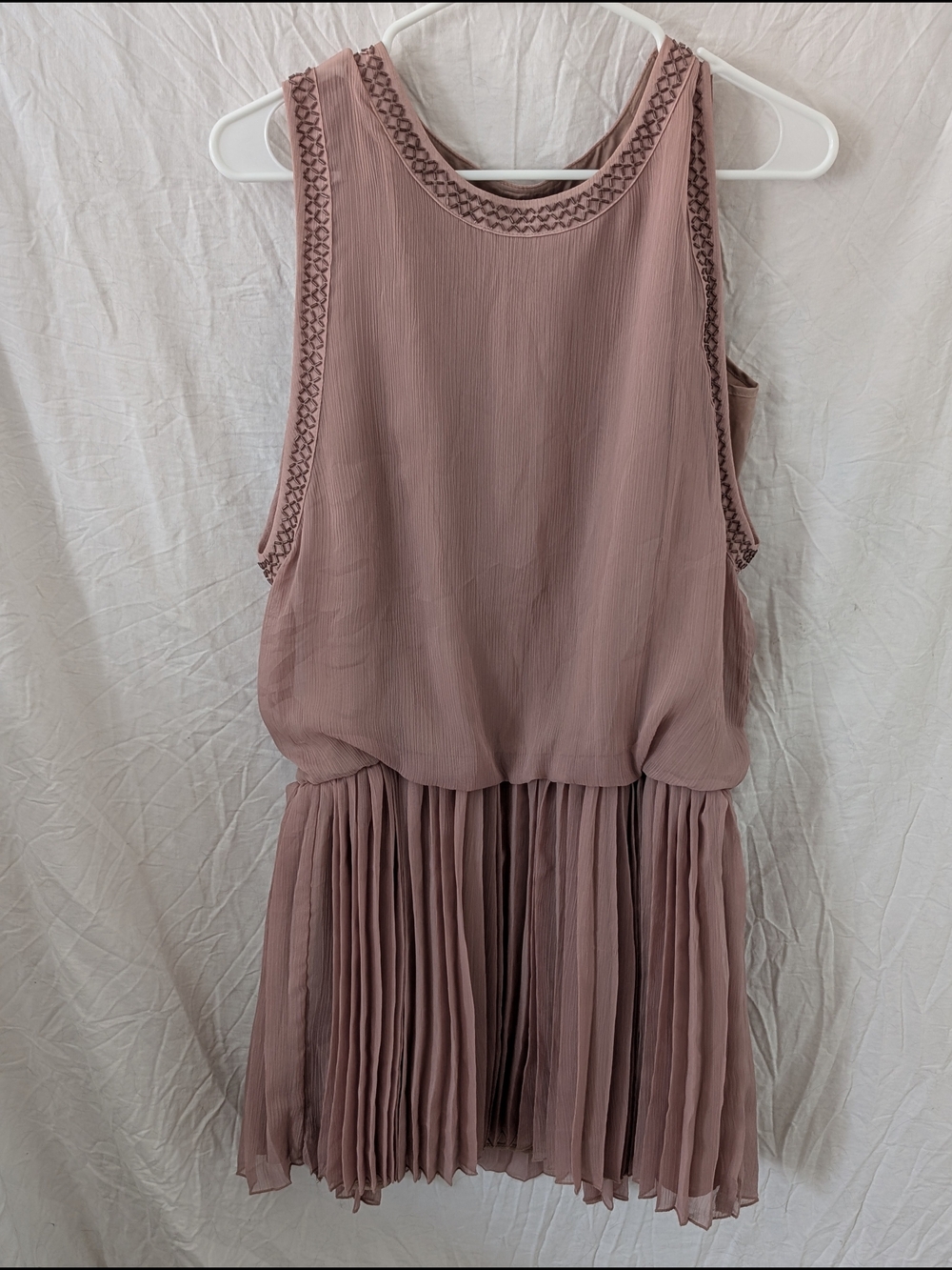 Sleeveless Pleated Mini On Dress in Dusty Rose
